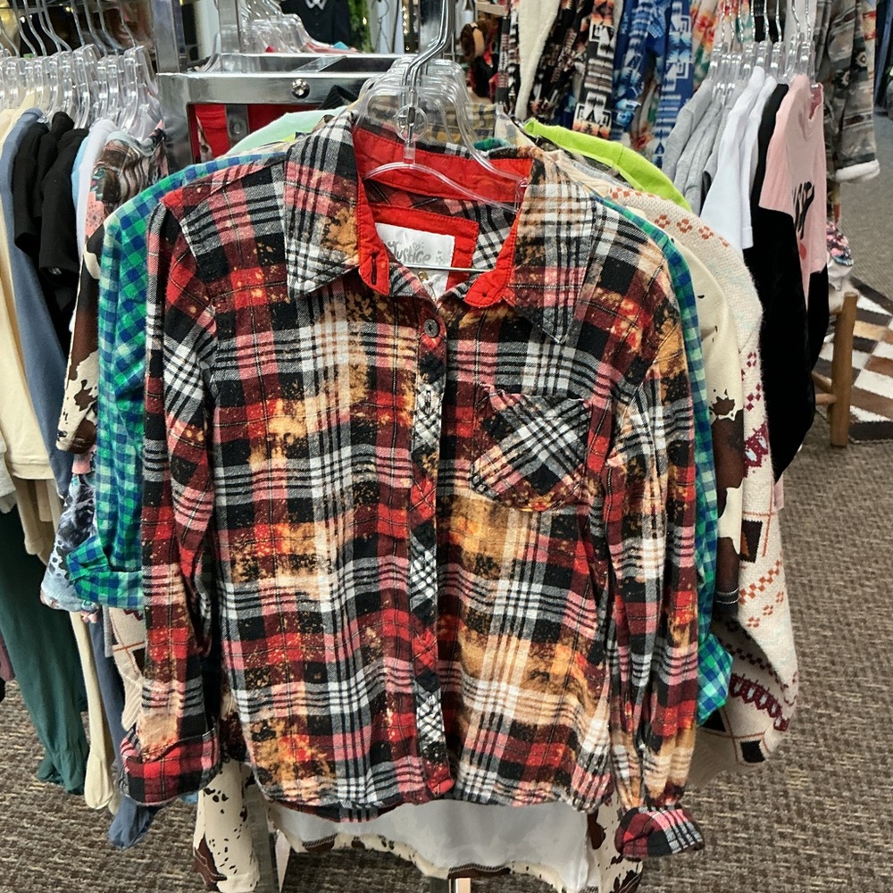 Justice Red and Black Plaid Button Down Shirt